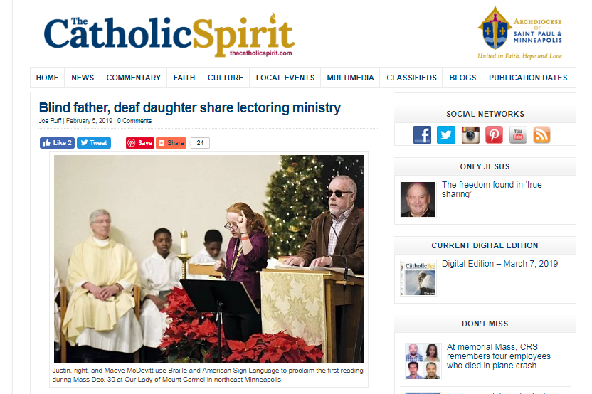 Screenshot of the article from The Catholic Spirit