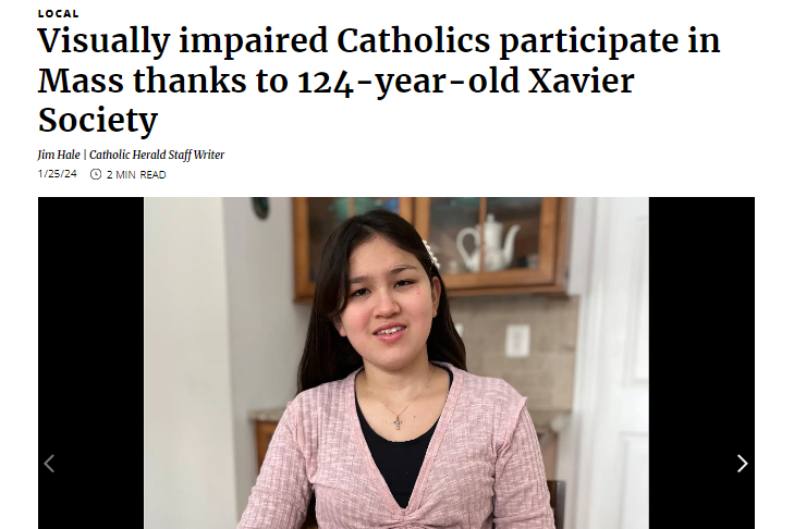 Screenshot from the Arlington Catholic Herald showing our client Andrea sitting at her kitchen table