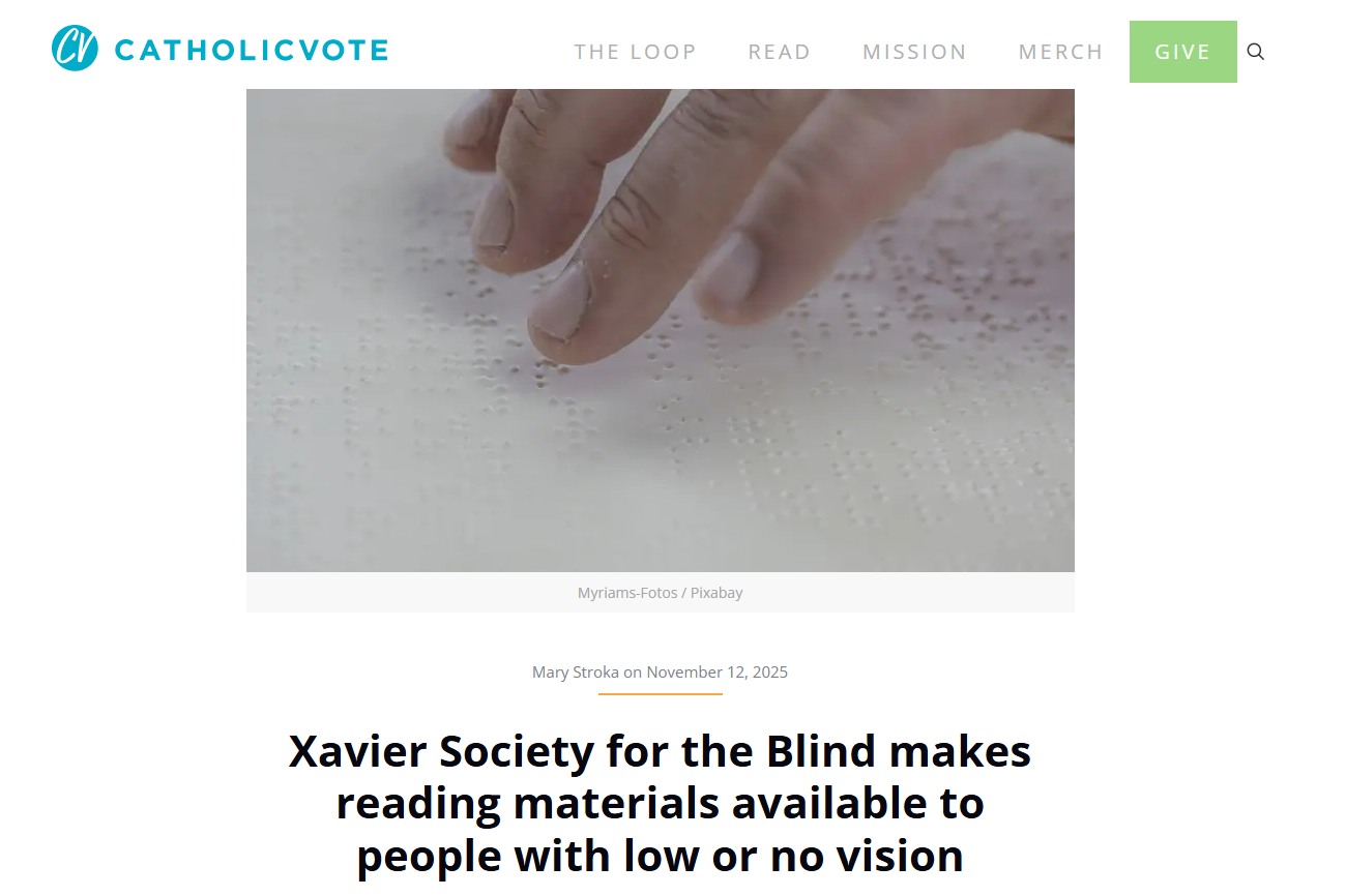 Screenshot of the article showing fingers running over a braille page