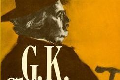 Cover of the book showing a a profile of GK Chesterton, seated and wearing a hat