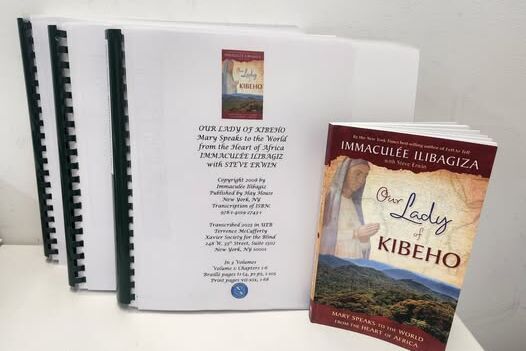 Three volumes of braille with print version of the book