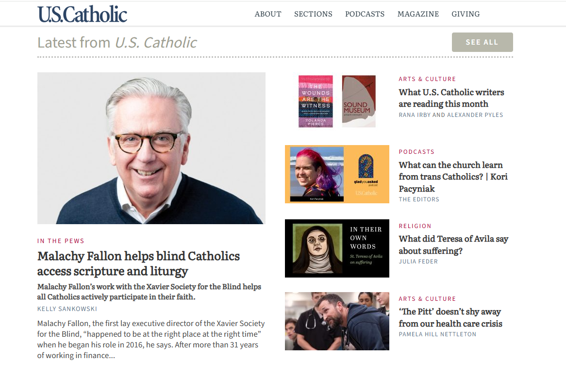 Screenshot of the U.S. Catholic article on XSB