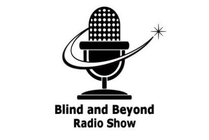Logo for Blind and Beyond radio show showing black microphone against white background