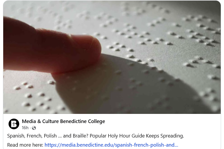 Screenshot of the article showing fingers running over a braille page