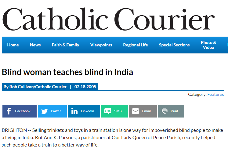 Screenshot of Catholic Courier article