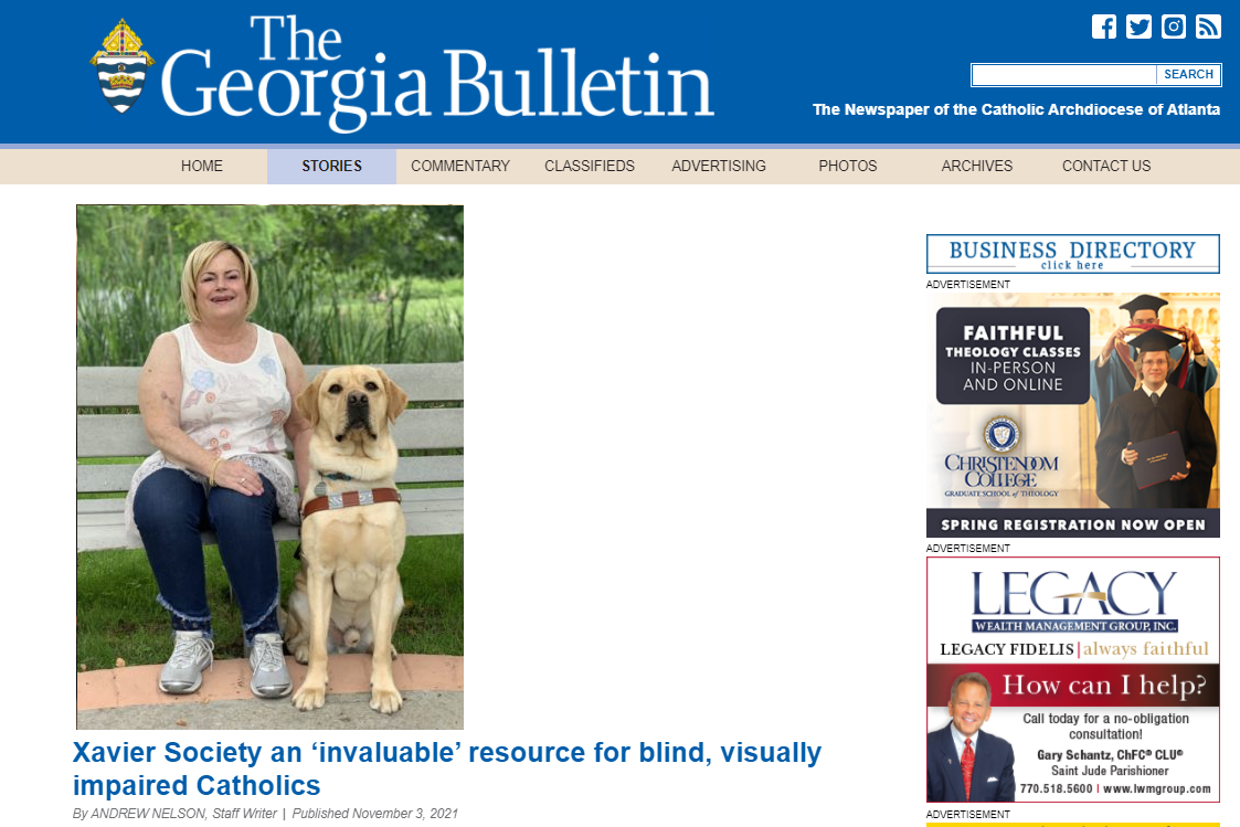 Screenshot of the article showing Joanne with her guide dog