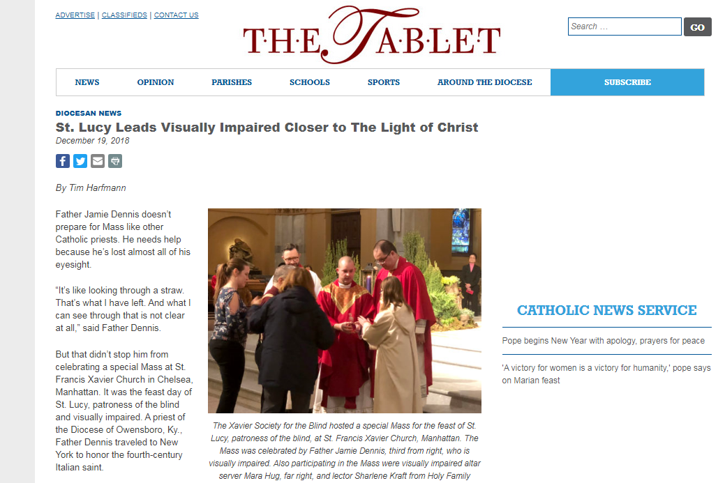 Article that appeared in The Tablet showing a picture of our clients Father Jamie and Mara at the altar